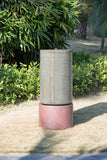 44" Tall Large Modern Cylinder Ribbed Tower Water Fountain With Rustic Basetain