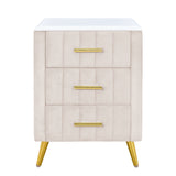 Beige Upholstered Wooden Nightstand with 3 Drawers