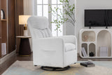 White Fabric Swivel Rocking Chair Gilder Chair With Pocket,White