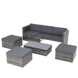 Patio Furniture, Outdoor Furniture, Seasonal PE Wicker Furniture,5 Set Wicker Furniture With Plywood Coffee Table,with lift TOP Coffee Table,with Lounger Sofa