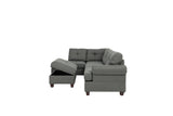 3-pcs Sectional Sofa Blue Grey Polyfiber Cushion Sofa Chaise Ottoman Reversible Couch Pillows