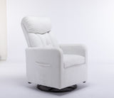 White Fabric Swivel Rocking Chair Gilder Chair With Pocket,White