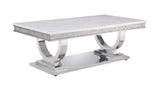 Coffee Table, White Printed Faux Marble & Mirrored Silver Finish