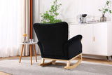 Black Mid Century Fabric Rocker Chair with Wood Legs