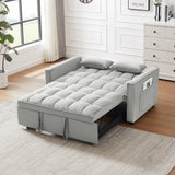 Gray Modern Velvet Loveseat Sofa Couch w/Pullout Bed