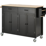 Black Kitchen Island Cart with Solid Wood Top