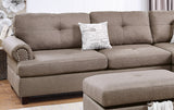 Contemporary 3-pcs Sectional Sofa Mocha Dorris Fabric Cushion Sofa Chaise Ottoman Reversible Couch Pillows