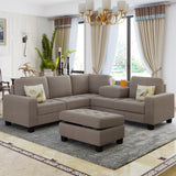 Sectional Corner Sofa L-shape Couch Space Saving with Storage Ottoman & Cup Holders Design for Large Space Dorm Apartment