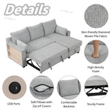 Pull Out Sleeper Sofa L-Shaped Couch Convertible Sofa Bed with Storage Chaise, Storage Racks and USB Ports