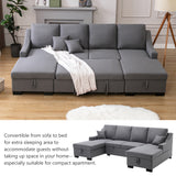 Grey Upholstered Sleeper Sectional Sofa with Double Storage Spaces