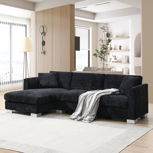 Sectional Sofa,L-shaped Luxury Couch Set with 2 Free pillows,4-seat Chenille