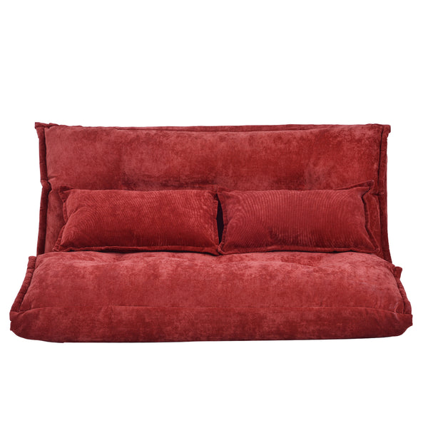 Red Adjustable Folding Futon Sofa with Two Pillows