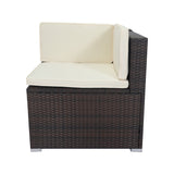 11 Piece patio Wicker Conversation Set, 10 Seater Patio Sectional Set with 3 Storage Box Under Seat Brown Wicker + White Cushion