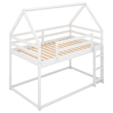 Twin over Twin Low Bunk Bed, House Bed with Ladder