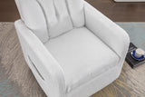 White Fabric Swivel Rocking Chair Gilder Chair With Pocket,White