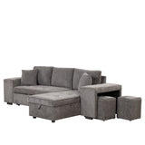 Modern L-Shape 3 Seat Reversible Sectional Couch, Pull Out Sleeper Sofa with Storage