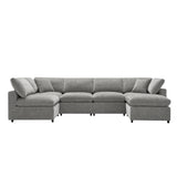 Modular Cloud Sofa Bed, 6 Seat Chenille Sectional Couch Set with Ottoman