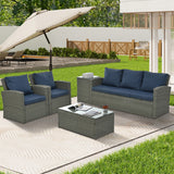 Patio Furniture, Outdoor Furniture, Seasonal PE Wicker Furniture,5 Set Wicker Furniture With Tempered Glass Table Top