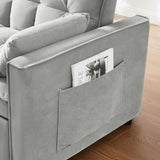 Gray Modern Velvet Loveseat Sofa Couch w/Pullout Bed