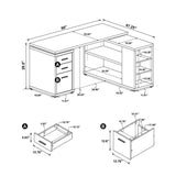 L-Shape Office Desk With Drawers and Shelves, Weathered Grey