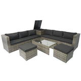 8 Piece Patio Sectional Wicker Rattan Outdoor Furniture Sofa Set with One Storage Box Under Seat and Cushion Box Grey wicker + Black Cushion + Clear Glass Top