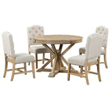 Natural Wood Style Dining Table Set with 4 Upholstered Chairs