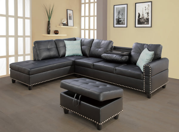 Faux Leather Sectional Sofa with Ottoman