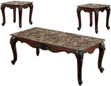 Traditional 3pc Table set Faux Marble Top Intricate Design