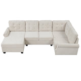 Modern U-Shaped Corner Sectional Sofa Upholstered Linen Fabric