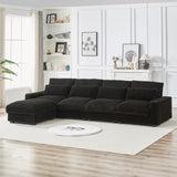 Corduroy with Cup Holder Super Large L-Shaped Sofa, Movable Footrest, Four Waist Pillows And Four Back Cushion, With USB Port