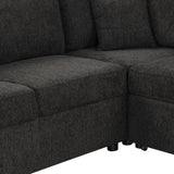 Sectional Sofa Pull out Sofa Bed with Two USB Ports, Two Power Sockets, Three Back Pillows and a Storage Chaise for Living Room, Black