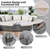 6-Piece Patio Outdoor Conversation Round Sofa Set, PE Wicker Rattan Separate Seating Group with Coffee Table, Beige