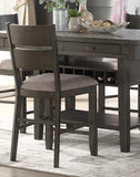 Gray Finish Dining set w 4x Drawers Wine Rack Display Shelf and 6x Counter Height Chairs