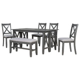 Grey 6-Piece Family Dining Room Set Solid Wood