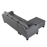 Sofa Set for Living Room with L Shape Chaise Lounge, cup holder - grey