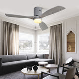 Low Profile Ceiling Fan With Lights 3 Carved Wood Fan Blade Noiseless Reversible Motor Remote Control With Light