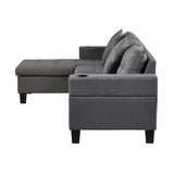 Sofa Set for Living Room with L Shape Chaise Lounge, cup holder - grey