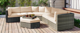 6 Piece Outdoor Conversation Set All Weather Wicker Sectional Sofa with Ottoman and Cushions and Small Trays