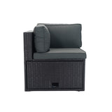 6 Pieces PE Rattan sectional Outdoor Furniture Cushioned  Sofa Set with 3 Storage Under Seat Black Wicker + Dark Grey Cushion