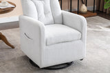 White Fabric Swivel Rocking Chair Gilder Chair With Pocket,White