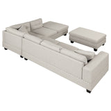 Sectional Sofa with Storage Ottoman, L-Shape Couch with 2 Pillows and Cup Holder,Sectional Sofa with Reversible Chaise for Living Room,Light Gray