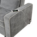 Pull Out Linen Upholstered Sleeper Bed attached two throw pillows, Dual USB Charging Ports