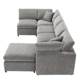 Modular Cloud Sofa Bed, 6 Seat Chenille Sectional Couch Set with Ottoman