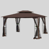 13x10 Outdoor Patio Gazebo Canopy Tent With Ventilated Double Roof And Mosquito net(Detachable Mesh Screen On All Sides),Suitable for Lawn, Garden, Backyard and Deck,Brown Top