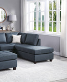 Contemporary 3pc Reversible Sectional Sofa Set W/ Ottoman Dark Blue Dorris Fabric Cushion Sofa Chaise Ottoman Couch Pillows