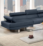 Dark Blue Color Sectional Living Room Furniture Linen Like Fabric Adjustable Headrest Right Facing Chaise & Left Facing Sofa