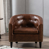 Leather Tufted Barrel ChairTub Chair for Living Room Bedroom Club Chairs