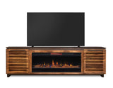 Devine 86 inch Fireplace TV Stand Console for TVs up to 100 inches, Black with Bourbon finish