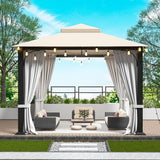 10*10 FT Softtop Metal Gazebo with Mosquito Net&Sunshade Curtains,Sturdy Heavy Duty Double Roof Canopy,Galvanized Steel Design Outdoor Tent,Suitable for Gardens,Patio,Backyard