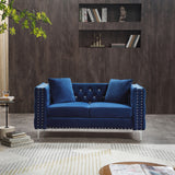 Blue Velvet Sofa with Jeweled buttons